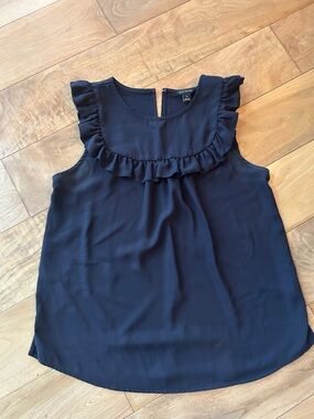 Ann Taylor Navy Ruffle Yoke Sleeveless Blouse